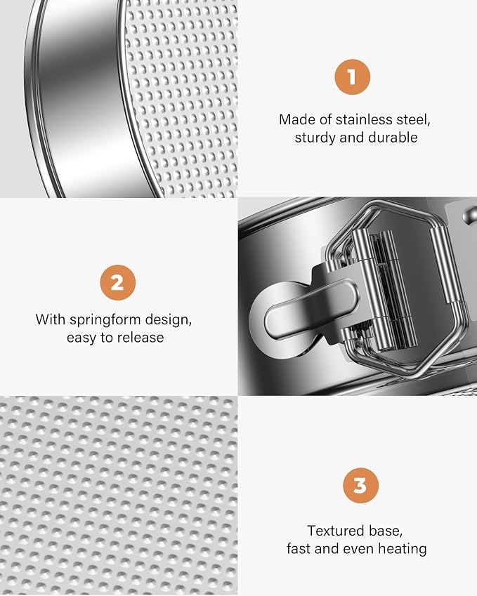 Kootek Cake Pan, Springform Pan with Removable Bottom, 9 Inch, Round | Stainless Steel, 2.6" in Depth, Easy Release Baking Pan, Dishwasher Safe, Oven Safe, Instant Pot Safe, Round Cheesecake Pan - Image 5