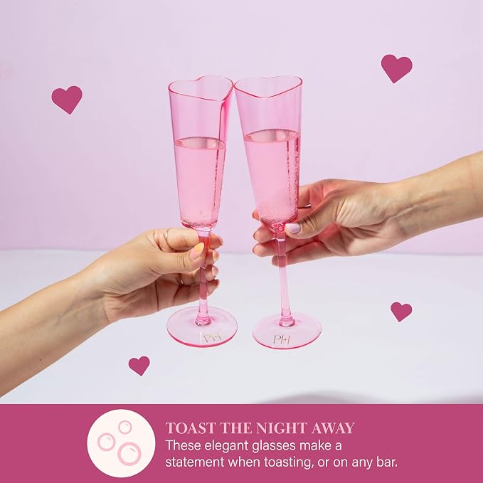 Paris Hilton Heart Shaped Champagne Flute Gift Set, Elegant Handmade Glassware Set, Perfect for Celebrations, Weddings or any Special Occasion, 2-Piece Set, 5.5-Ounce, Pink - Image 2