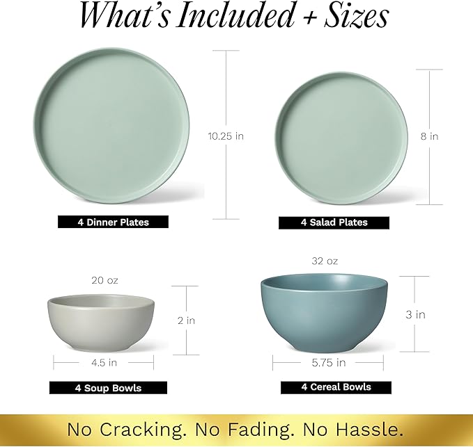 Sango 16-Piece Stoneware Dinnerware Set for 4, Satin Glazed Plates and Bowls Sets with Matte Finish, Ceramic Dish Set, Durable Kitchen Dishes, Microwave & Dishwasher Safe Dining, Rollo Artist's Blend - Image 5