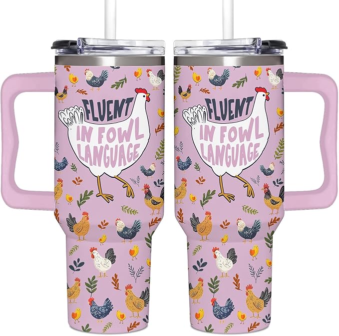 Chicken Gifts for Women - Christmas, Birthday, Mothers Day Gifts Idea for Chicken Lovers - Chicken Themed 40oz Tumbler with Handle