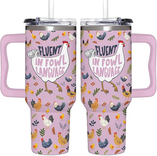Chicken Gifts for Women - Christmas, Birthday, Mothers Day Gifts Idea for Chicken Lovers - Chicken Themed 40oz Tumbler with Handle