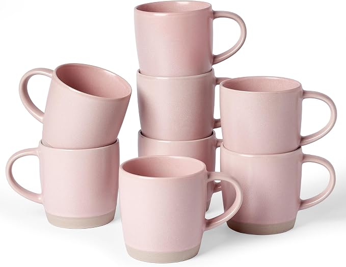 famiware Coffee Mugs Set of 8, Milkyway 13 oz Mug Set, Ceramic Cup Set with Handle for Coffee, Tea, Cocoa, Milk, Light Pink by Famiware