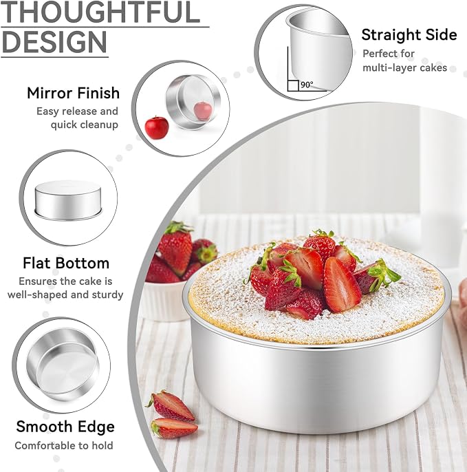 Leonyo 6 Inch Cake Pans, Stainless Steel Round Cake Baking Pans Set of 2, 6” x 3” Deep Baking Tins for Even Heating, Non Toxic & Healthy, Heavy-Duty, Dishwasher Safe - Image 3