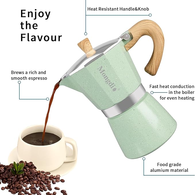 Mongdio Stovetop Espresso Maker Moka Pot, Cuban Coffee Maker Stove top coffee maker Moka Italian Espresso Greca Coffee Maker Brewer Percolator, 12 Espresso Cups, 20 oz - Green