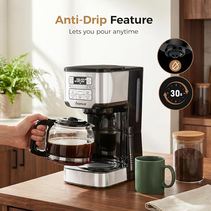 12-Cup Programmable Drip Coffee Maker - Glass Carafe | 3 Brew Strengths (1-4 Cup/Classic/Rich), 24-Hour Timer & 4-Hour Warming Plate for Home Office - Image 6