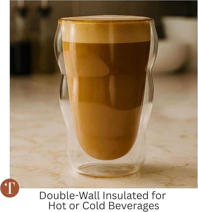 Teaspressa Pink Glass Cloud Cup 12 oz Double-Wall Insulated Borosilicate Glass – Heat-Resistant – Ideal for Hot or Iced Tea, Lattes, Coffee & More – Minimalist Design – Great Gift