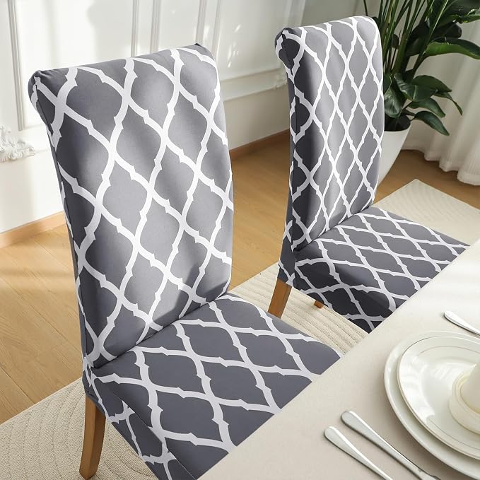 FORCHEER Chair Covers for Dining Chairs Set of 6,Grey and White Stretch Dining Room Chair Cover Kitchen Parsons Chair Slipcovers (Pack of 6, Grey+White) - Image 3
