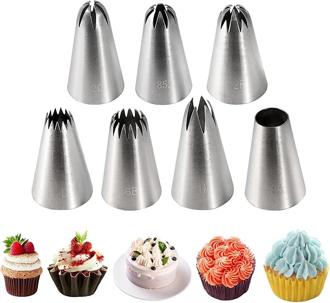 Piping Tips, 7 Pcs Stainless Steel Flower Icing Piping Nozzles Cake Decorating Tips Baking Tool for Cream Cupcake Cookie