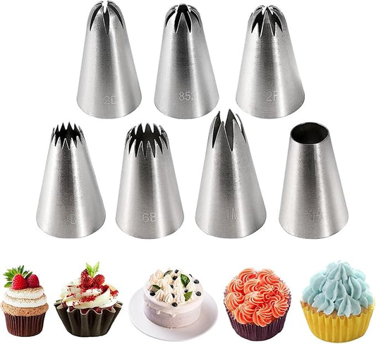 Piping Tips, 7 Pcs Stainless Steel Flower Icing Piping Nozzles Cake Decorating Tips Baking Tool for Cream Cupcake Cookie