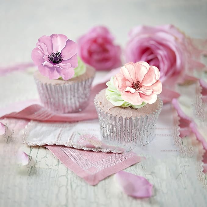 48 PCS Edible Flowers Cupcake Toppers Wafer Paper Wildflower Party Decoration Wedding Themed Party Decorations Picks for Baby Shower Wedding Birthday Party Cake Food Decorations Supplies - Image 2