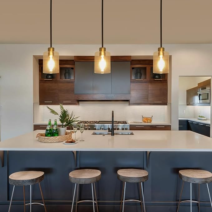 Black Brass Pendant Lights Kitchen Island - Clear Glass Pendant Light Fixture Multiple Stems Rods 3 Units 12 Inch 3 Units 4 Inch (2 Pack Black Brass Downrod) - Image 9