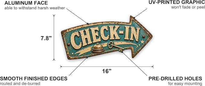 Check-In Right-Pointing Arrow Sign — Die-Cut Metal Directional Wall Decor | powder-coated metal, vintage, durable print, ready to hang - Image 2