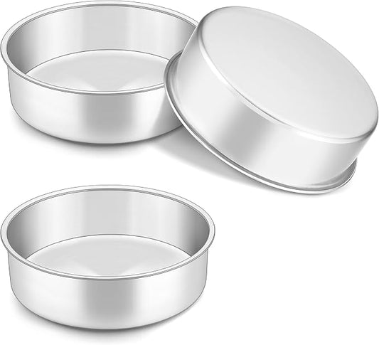 Herogo Cake Pan 6 Inch Round Set of 3, Stainless Steel Nonstick Layer Tier Birthday Wedding Cake Pans, Fit Oven Pots Pressure Cooker, Mirror Finish, Dishwasher Safe by Herogo