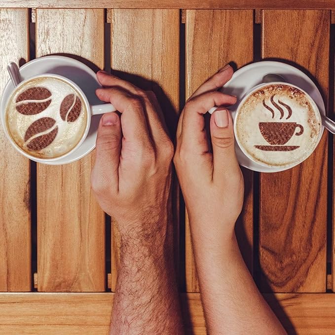 Stainless Steel Coffee Stencil Set, 5 Pieces, Latte Art Templates for Cappuccino, Cake and Cupcake Decorating