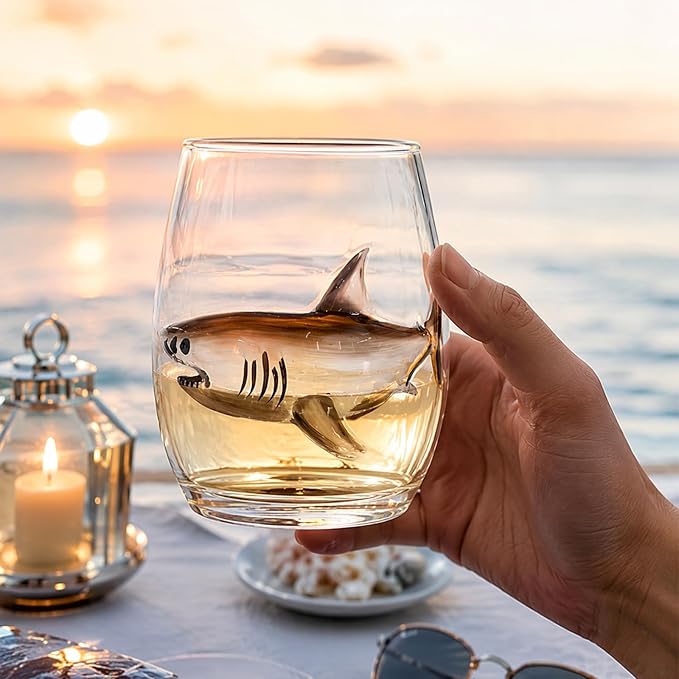 Blue Ring Stemless Ocean Glass 3D Handmade White Style 6 | Handmade 3D Blue Ring Stemless Glass Wine Cup Ocean Bar White Style 1 3D Sculpted Glassware Ocean Lover Gift - Image 5