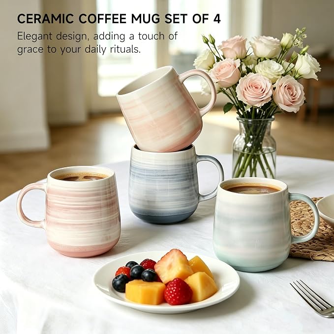 Coffee Mugs Set of 4, 12 oz Mugs Set, Ceramic Coffee Cups with Large Handles, Pastel Gradient & Striped Designs， Dishwasher and Microwave Safe Mugs for Coffee, Tea, Milk - Image 3