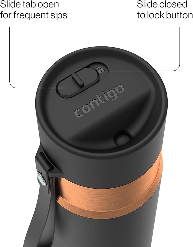 Contigo AutoSeal 16 oz Stainless Steel Vacuum-Insulated Water Bottle with Leakproof Push-Button Spout & Lock, Carry Strap, BPA-Free & Lead-Free, Dishwasher Safe - Image 3