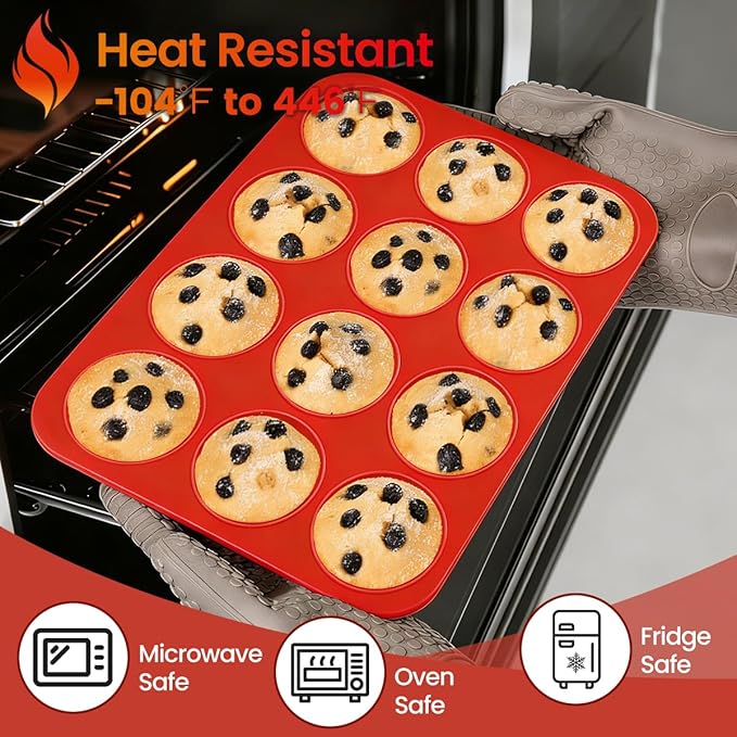 CAKETIME Silicone Muffin Pan 3 Pack Regular 12 Cup Muffin Tin for Baking Banana Muffins Cupcakes Egg Muffins - Image 7