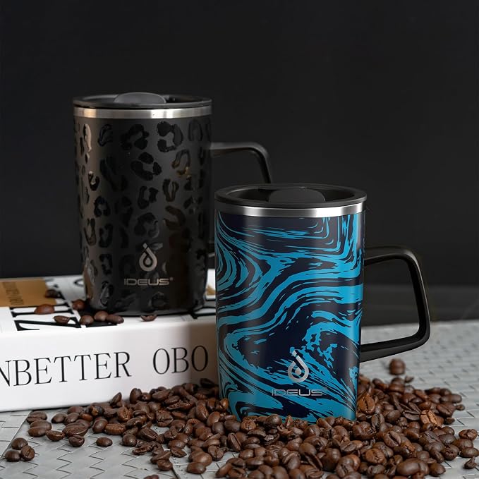 Ideus 16 oz Insulated Stainless Steel Coffee Mug with Lid, Blue Zebra | Perfect for home, office, or daily use| Easy to clean wide mouth| Sweat-proof| On the go - Image 8