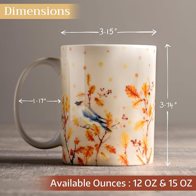 Maison d' Hermine Coffee Mug with Handles Tea Cups (12 Ounce, Pack of 1) | Fine Bone China Coffee Mugs for Hot Beverages Cappuccino Latte Home Restaurant Spring Summer -Oak Leaves - Jaya & Friends - Image 4
