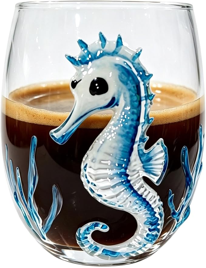 3D Octopus Glass Drinking Cup, Marine Animal Stemless Tumbler | Hand-Blown 3D Blue Ring Octopus Stemless Glass, Novelty Marine Life Drinking Tumbler, Beach Giftt by Unknown