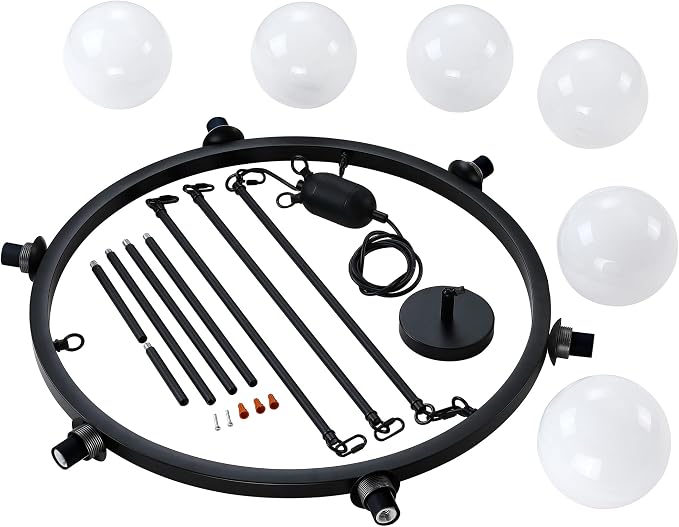 6-Light Globe Chandelier Mid Century Black Chandeliers,Modern Globe Round Pendant Light Fixture for Dining Room Over Table,Sputnik Pendant Light Fixture for Living Room Foyer Bedroom T720666CH-BK - Image 6