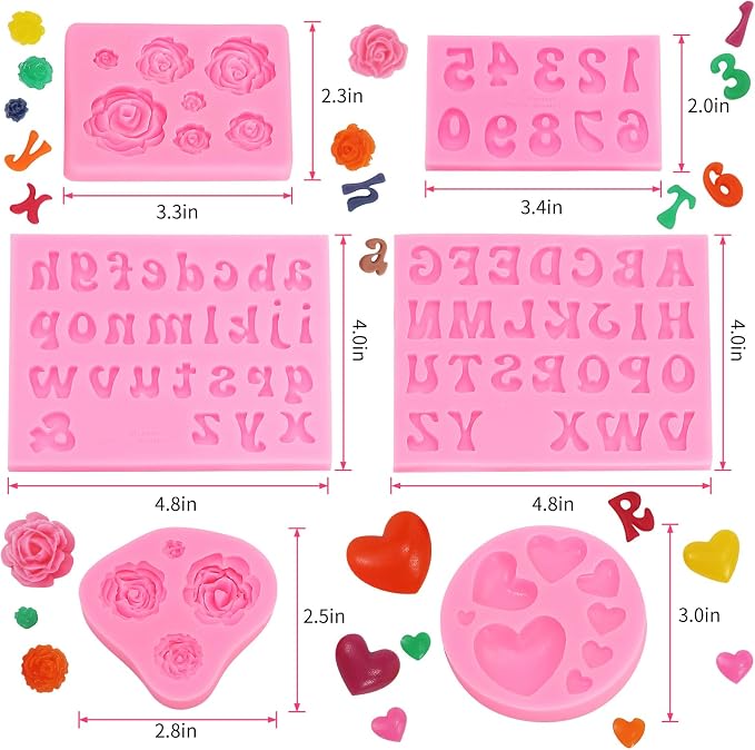 MUYIYAMEI Letter Silicone Mold Alphabet Number Molds Rose Heart Shape Cake Mould for Gummy Baking Candy Making Chocolate Molds Sugar for DIY Crafts Candy Desserts Cupcake Decoration - Image 2
