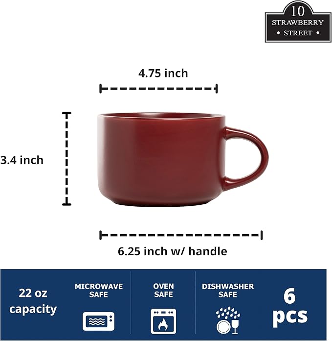 10 Strawberry Street Wazee Matte 4.75"/22 oz Oversized Mug, Set of 6, Red - Image 2