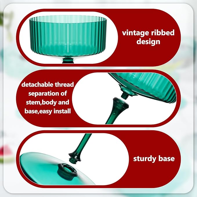 Jingmore 48 Pcs Ribbed Martini Glasses 10 oz Disposable Plastic Vintage Ribbed Coupe Glasses Unbreakable Dessert Parfait Glassware for Wedding Birthday Party Supplies (Red and Green) - Image 4
