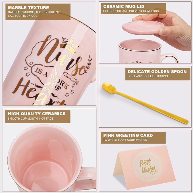 Nurse Gifts for Women, Funny Nurse Mug with Gold Print, Nurses Week Retirement Graduation Appreciation Present, School Nursing Student RN Practitioner, 14oz Pink Marbled Ceramic Cup, Nice Gift Boxed | Nurses Week, Retirement, Graduation, Appreciation, ... - Image 3