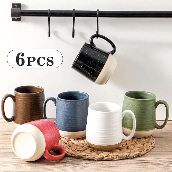 Hasense Ceramic Coffee Mugs Set of 6, 15 oz Large Porcelain Mugs with Handle for Women Men, Colorful Coffee Cups for Latte, Tea, Cappuccino, Microwave & Dishwasher Safe - Image 3