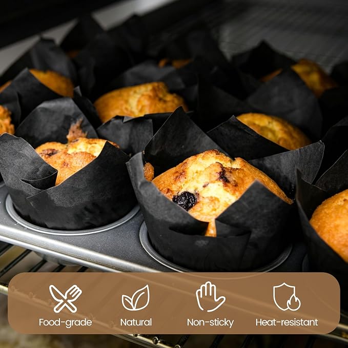 150 Pcs Mini Cupcake Liners Muffin Liners Baking Cups | Tulip Cupcake Liner for Baking Wedding, Birthday, Baby Shower Parties, Black - Image 3
