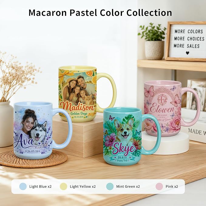PYD Life 8 Pack Sublimation Mugs 15 OZ Mixed Macaron Colors Ceramic Cups | Sublimation Coffee Photo Mugs, Soft Tone Design Perfect for Gifts, Cafe style Branding and Craft DIY projects - Image 2