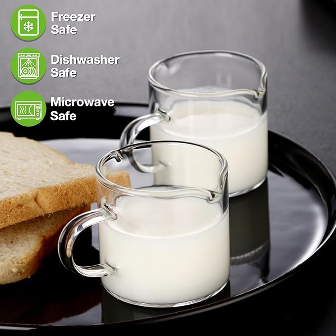 Qipecedm Espresso Cups Set of 2, 4 OZ Double Spouts Cups, Shot Glasses, Milk Cup with Handle, Clear Glass, Espresso Accessories for Machine, Small - Image 3