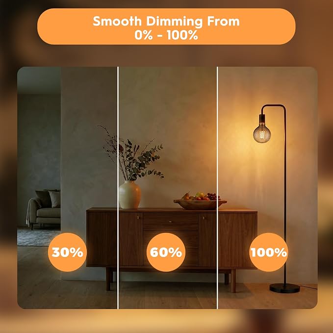G125 Edison LED Bulb,4W Dimmable E26,2200K Smoky Diamond Glass | Oversized Decorative Edison Bulb, Mellow Ambient Light, Dim, Fit Indoor & Outdoor Store, Cafe & Dining Area Lighting - Image 6
