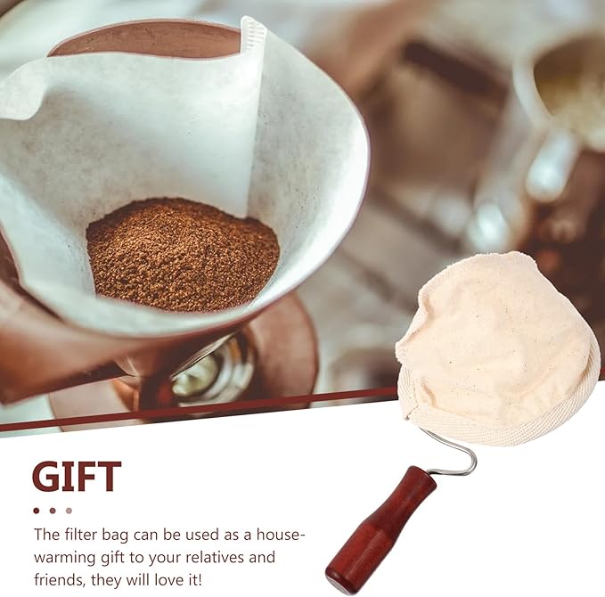 BESPORTBLE Reusable Cotton Coffee Filter Bag Large Mesh Multi-use Coffee Strainer Pouch for Tea and Milk Tea Brewing Washable and Portable with Red Handle for Home and Travel