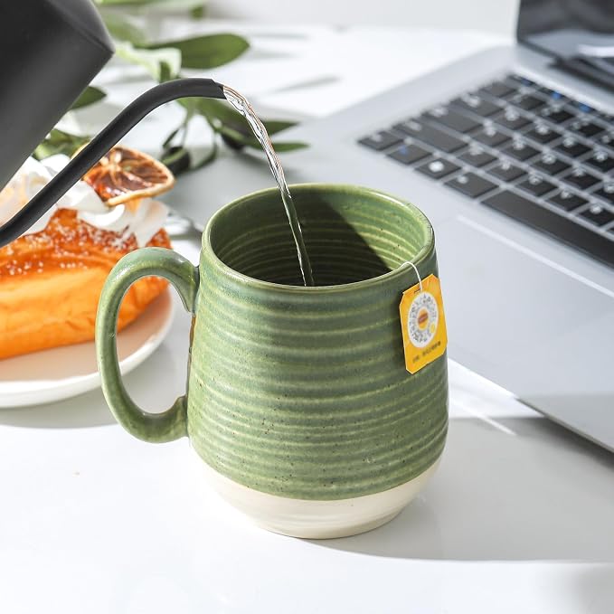 HASENSE 20 oz Coffee Mug, Large Green and Beige Stoneware Cup, Oversized Ceramic Tea Mug with Ergonomic Handle, Microwave and Dishwasher Safe, Perfect for Coffee, Tea, Soup, Hot Cocoa - Image 7
