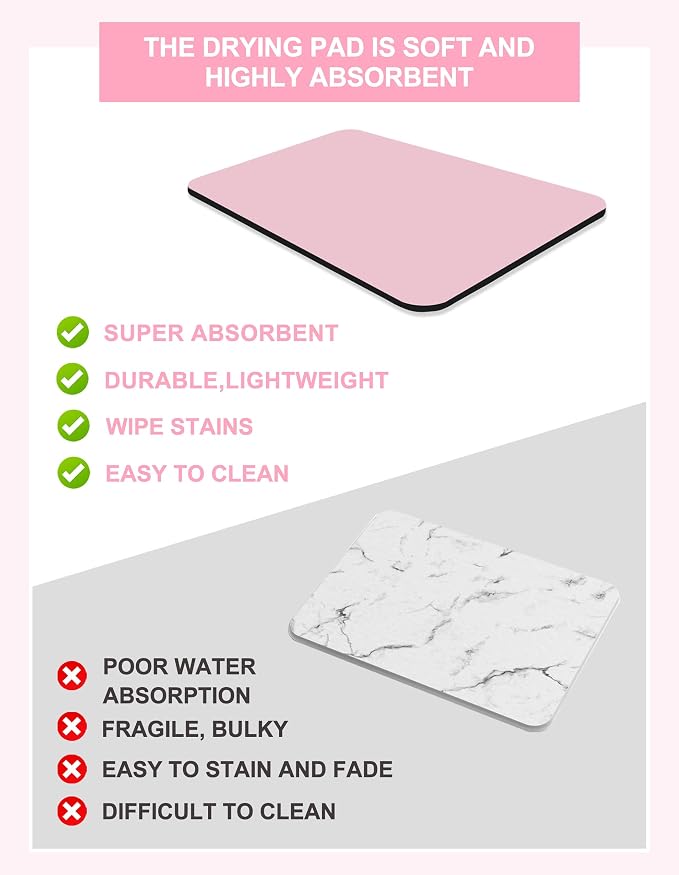 Dish Drying Mat for Kitchen Counter, 16"x24" Pad with Rubber Backed (Pink) | Hide Stain Anti Absorbent for Kitchen Counter, Non-slip Drying Mat for Coffee Machine Dish Rack - Image 3