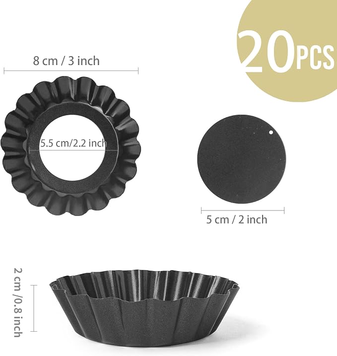 20 Pack Non Stick Mini Tart Tins with Loose Base 3 inch Mini Quiche Tins Removable Bottoms Round Egg Tarts Pan Pie Tin for Baking - Image 2