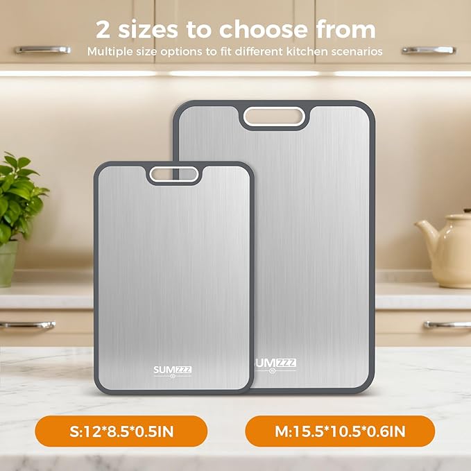 Titanium Cutting Board Double Sided Food Grade, Pure Titanium/PP for Kitchen, Cutting Board Easy to Clean[15.5”*10.5”+12”*8.5”] - Image 5