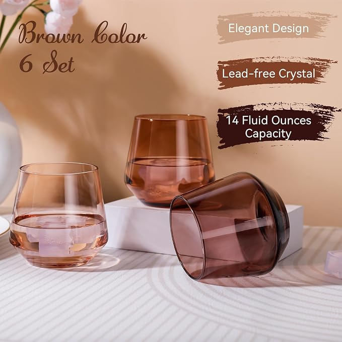 Venus Stemless Wine Glasses Set 6-14oz Melanin Colored Wine Glasses Stemless【HandBlown】 Brown Wine Glasses Set,Unique Brown Wine Glasses for Kwanzaa - Image 2