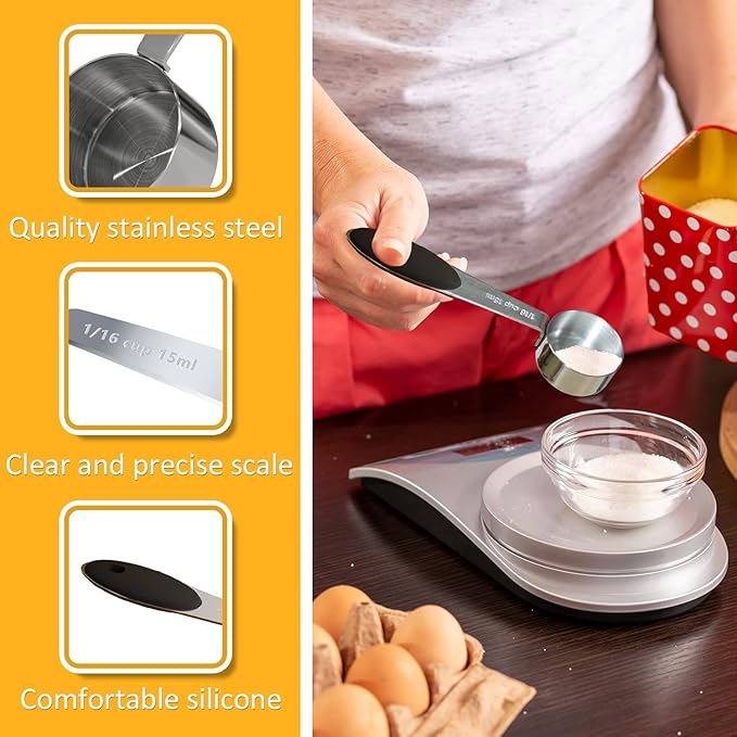2PCS 1/16Cup (15ml, 1/2oz) Single Measuring Cup with Black Silicone Grip, Stainless Steel Individual Measure Scoop Only