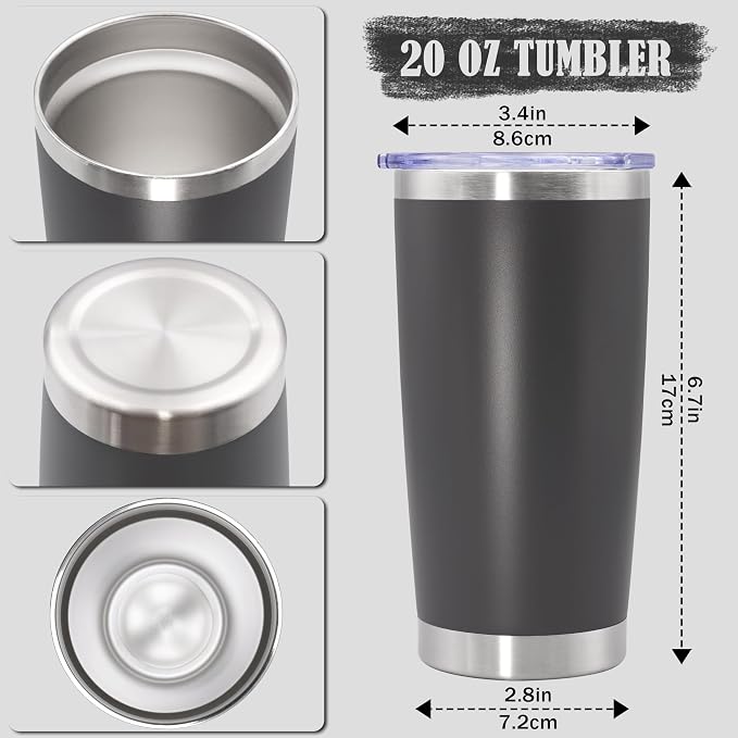 20oz Tumbler Insulated Coffee Tumblers with Lid Stainless Steel Grey 1P | 20 oz Tumblers Double Wall Insulated Vacuum 20oz Coffee Mug Leak Proof Tumblers with Lid Powder Coated - Grey 1 Pack - Image 4