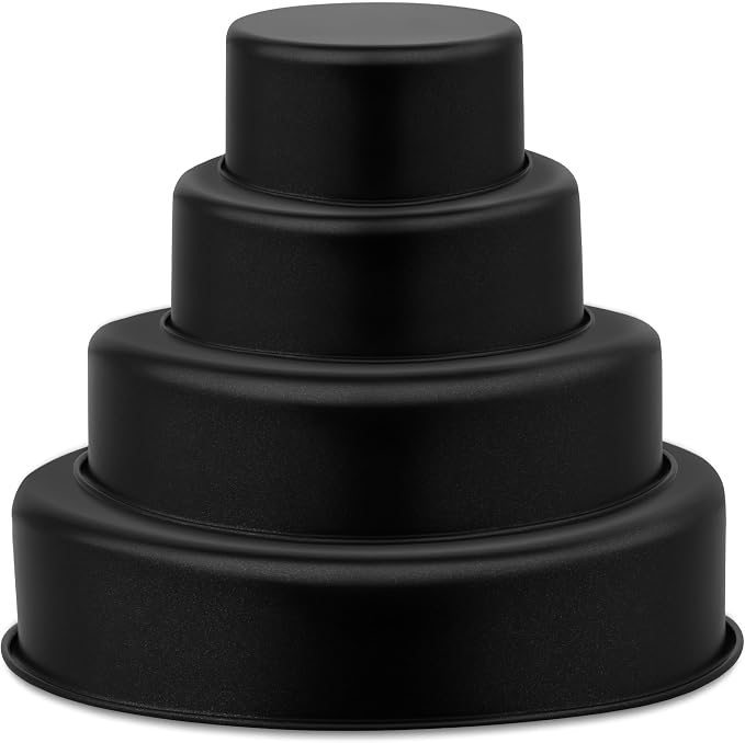 P&P CHEF 4/6/8/9.5 Inch Cake Pan Set, Non-stick Baking Pans for Cake, 4Pcs | Round Cake Baking Tins for Tier Smash Cakes, Bread, Non-Toxic & Solid, Stainless Steel Core & Leak-Proof, Black by PPCHEF