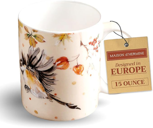 Maison d' Hermine Coffee Mug with Handles Tea Cups (15 Ounce, Pack of 1) | Fine Bone China Coffee Mugs for Hot Beverages Cappuccino Latte Home Spring Summer -Kelim - Prairie - Last Days of Summer by MaisondHermine