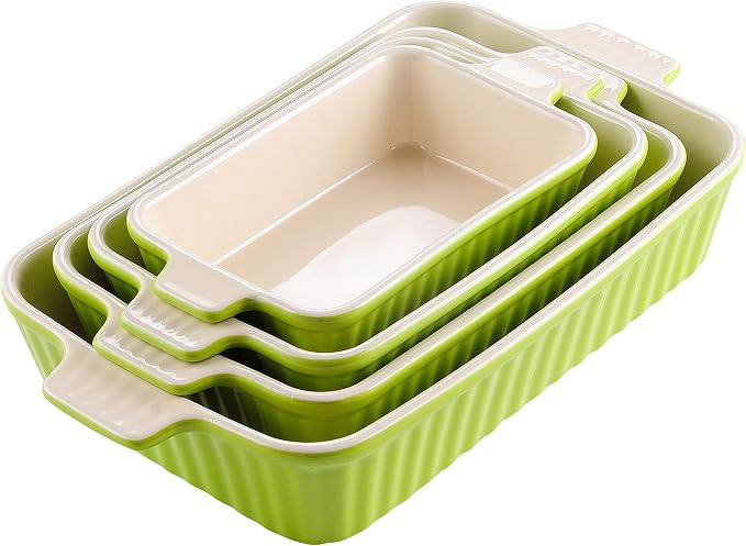MALACASA Ceramic Baking Dishes Set of 4, Deep Casserole Dish, Green | Deep Lasagna Pans for Versatile Use, Durable Bakeware for Roasting Vegetable, Gift Set, Dishwasher Safe(9.4/11.1/12.2/14.7") by MALACASA