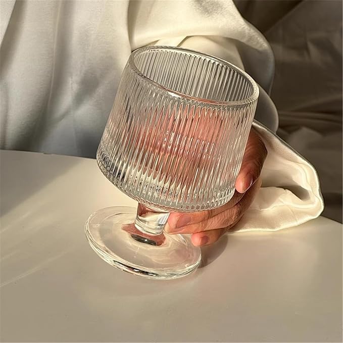 Water Glasses Vertical Stripe Short Stem Glass, 8 Oz Clear Ribbed Glassware for Home Kitchen - Image 3