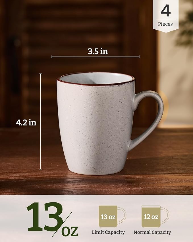 famiware Venus Coffee Mugs for 4, 13 oz Mug Set, Dringking Cup with Handle for Coffee, Tea, Cocoa, Milk, Ligth Gray - Image 4