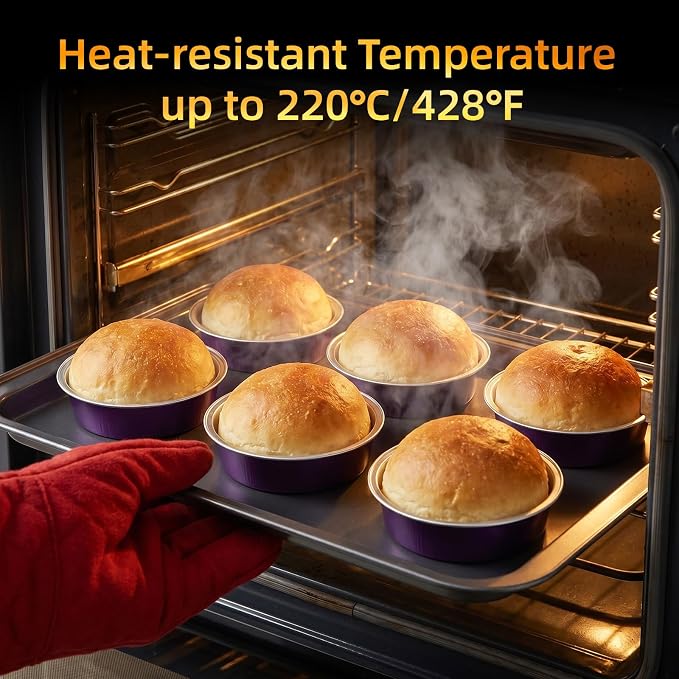 Beasea Mini Tart Pans with Lids, 120 Pack 7.3oz 4 Inch Disposable Cake Pans Aluminum Foil Pie Tart Baking Cups Tins Individual Dessert Containers Oven Dishes for Cheesecake - Violet Purple - Image 6