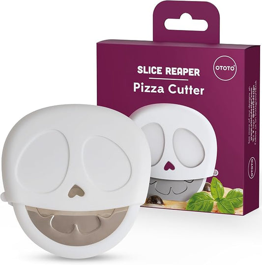 NEW - OTOTO Slice Reaper Pizza Cutter Wheel - Funny Gifts, Grim Reaper Halloween Gifts Cute Kitchen Accessories, Pizza Slicer with Cover, Kitchen Gothic Spooky Gifts, Stainless Steel Handheld (Skull) by OTOTO